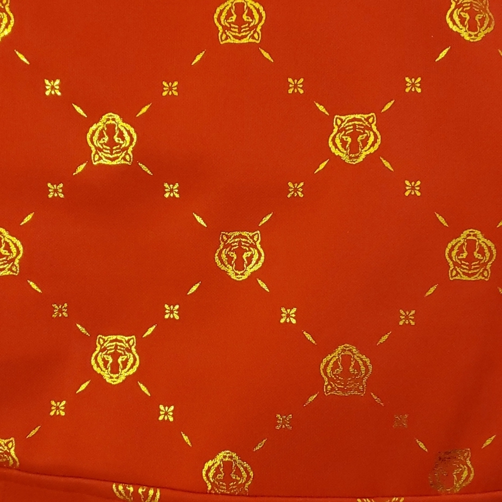 NWT Drill Red Metallic Gold Tiger Hooded Sweater - Picture 3 of 5